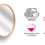 Lustro łazienkowe ścienne LEJA okrągłe ∅375 drewno DĄB do przedpokoju salonu STYLOWE