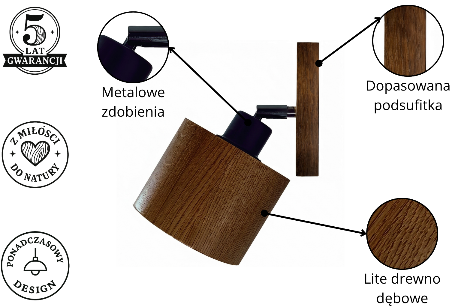 Kinkiet ścienny lampa ścienna ANTILIA loft drewniana Ciemny Dąb ∅135 STYLOWA Kinkiet ścienny lampa ścienna ANTILIA loft drewniana Ciemny Dąb ∅135 STYLOWA - zdjęcie 6