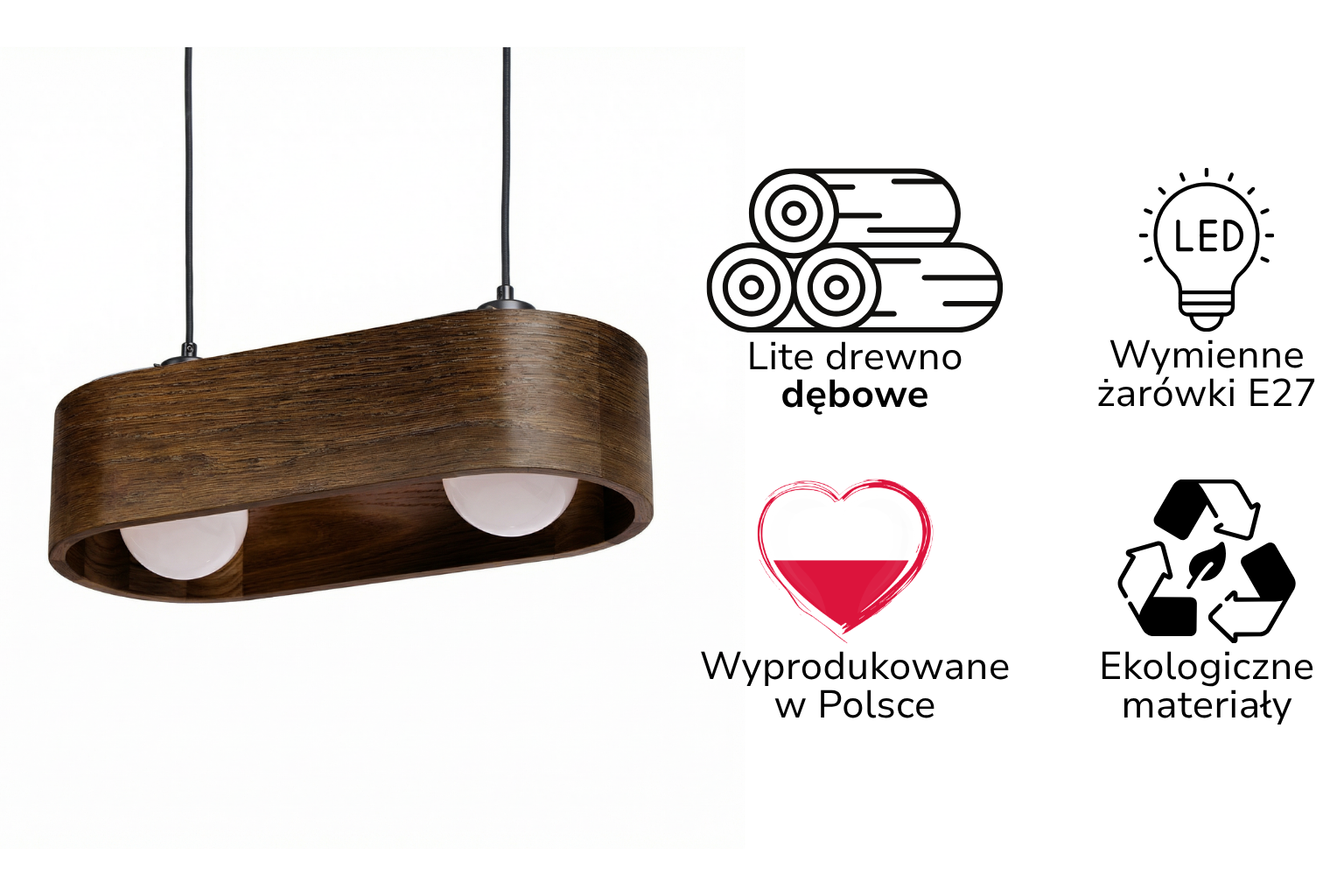 Lampa wisząca owalna ANTILIA żyrandol Ciemny Dąb 450mm Lampa wisząca owalna ANTILIA żyrandol Ciemny Dąb 450mm - zdjęcie 2
