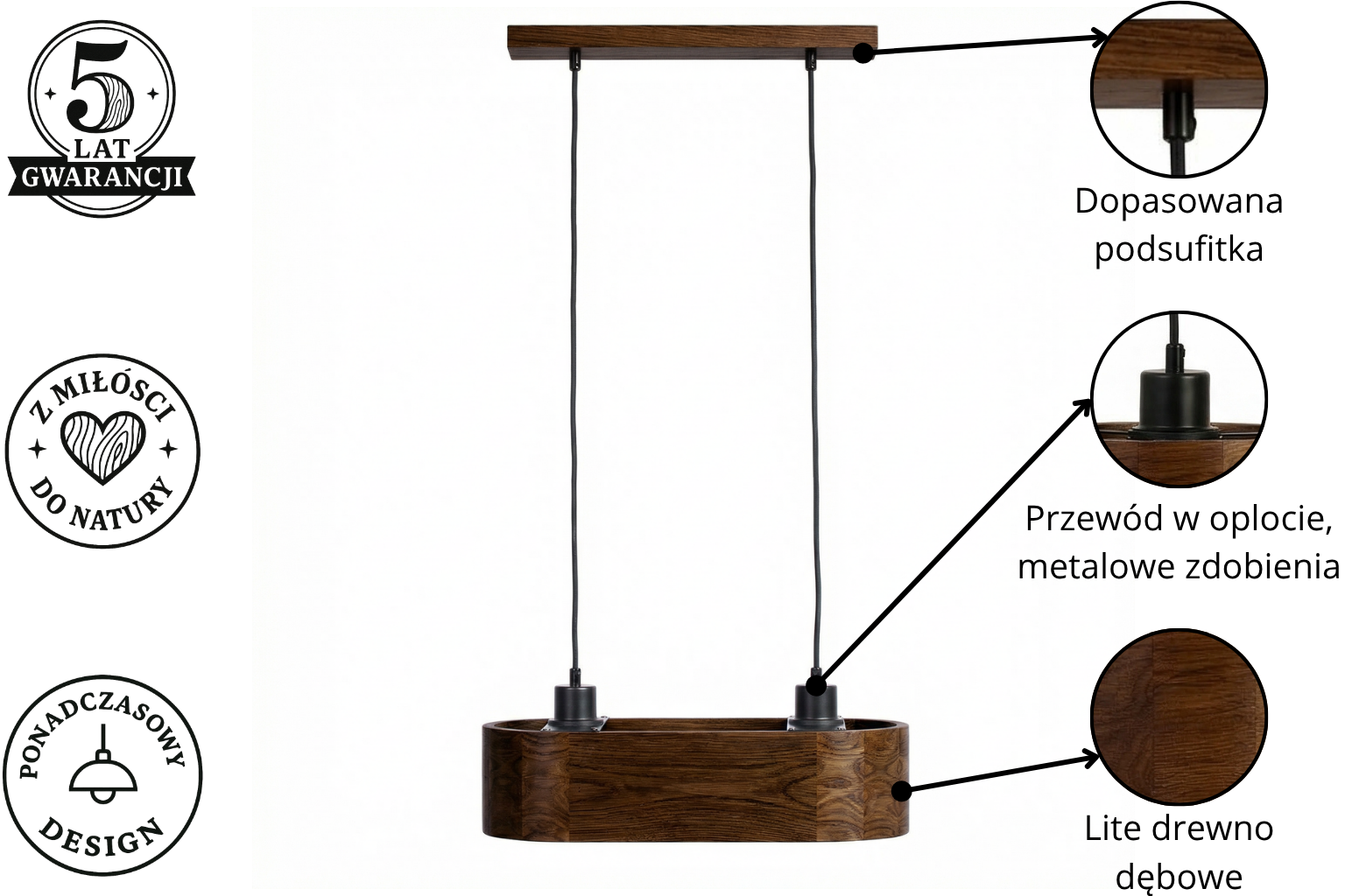 Lampa wisząca owalna ANTILIA żyrandol Ciemny Dąb 450mm Lampa wisząca owalna ANTILIA żyrandol Ciemny Dąb 450mm - zdjęcie 6