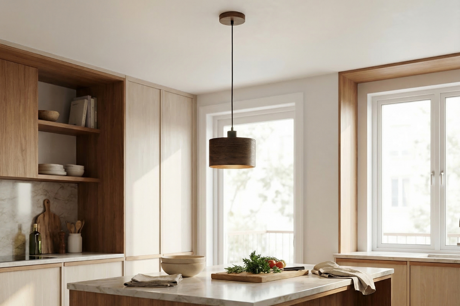 Lampa wisząca drewniana ANTILIA żyrandol Ciemny Dąb ∅205 - zdjęcie 1