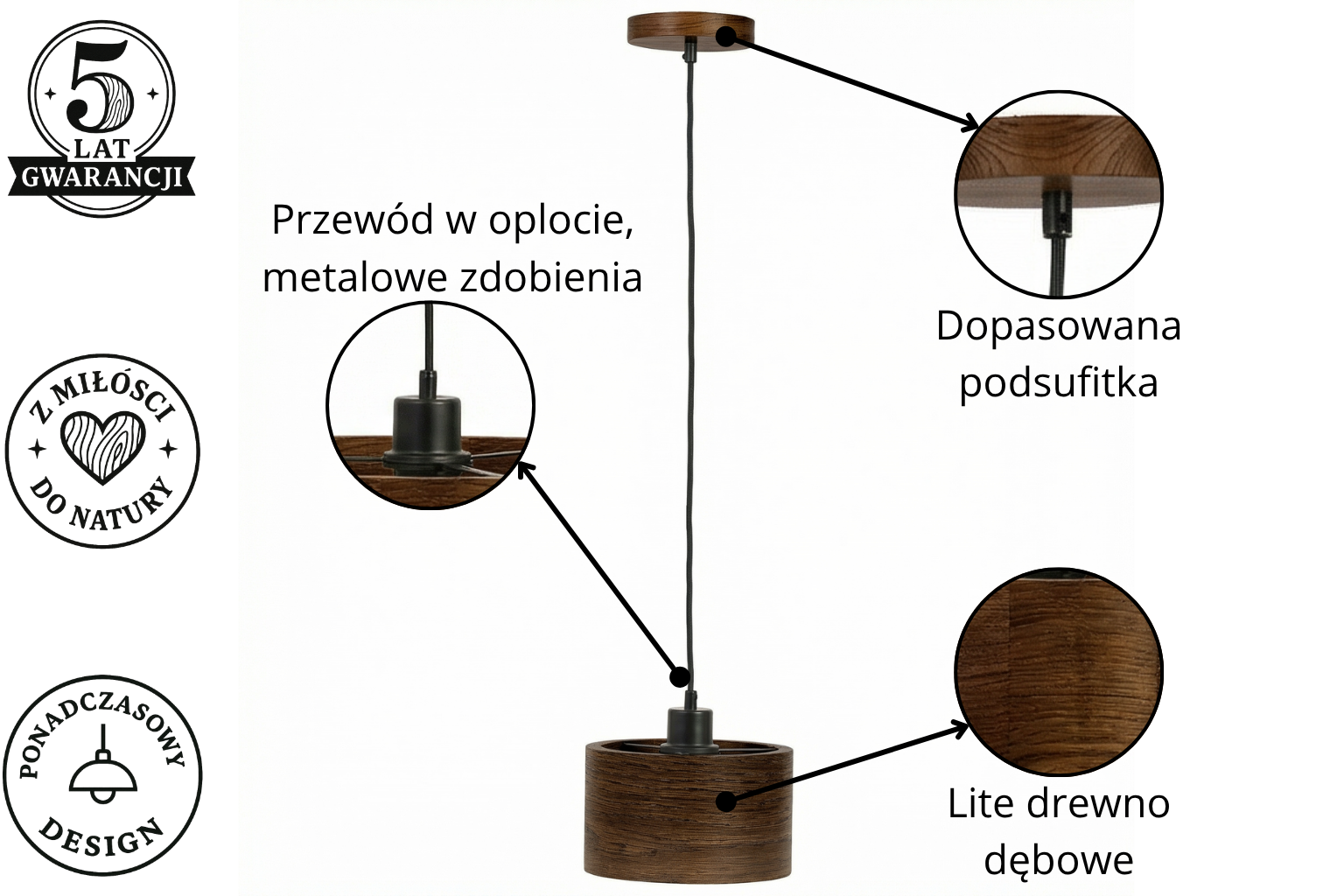 Lampa wisząca drewniana ANTILIA żyrandol Ciemny Dąb ∅205 - zdjęcie 6