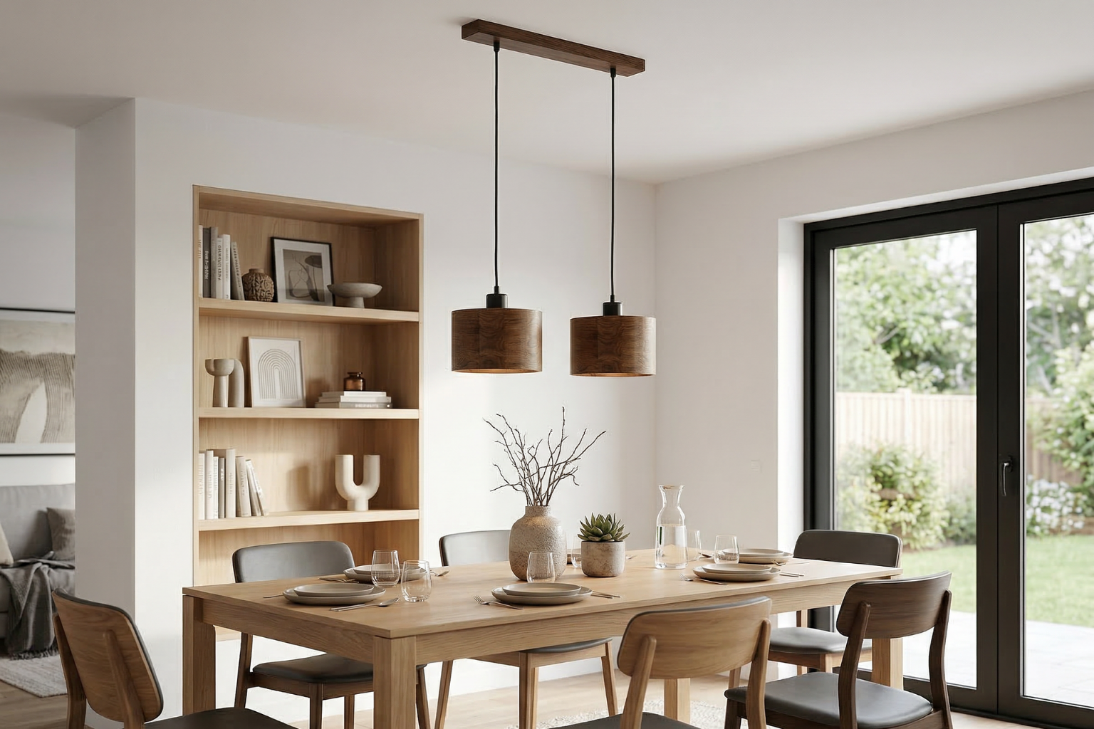 Lampa wisząca podwójna drewniana ANTILIA żyrandol Ciemny Dąb - zdjęcie 1