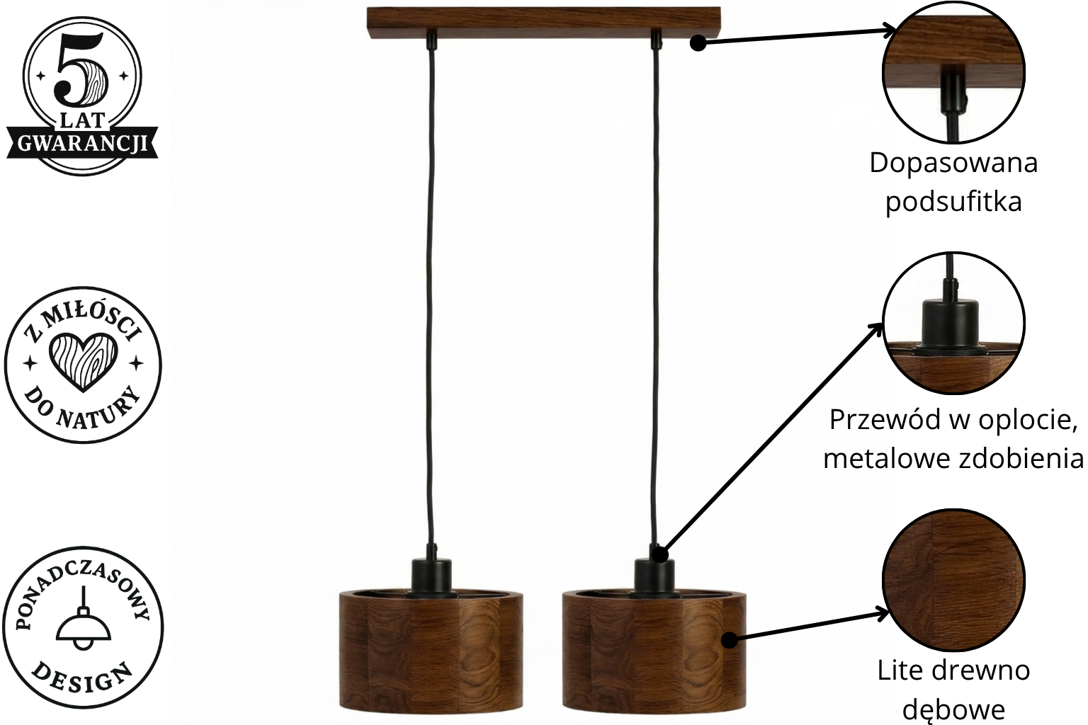 Lampa wisząca podwójna drewniana ANTILIA żyrandol Ciemny Dąb - zdjęcie 6