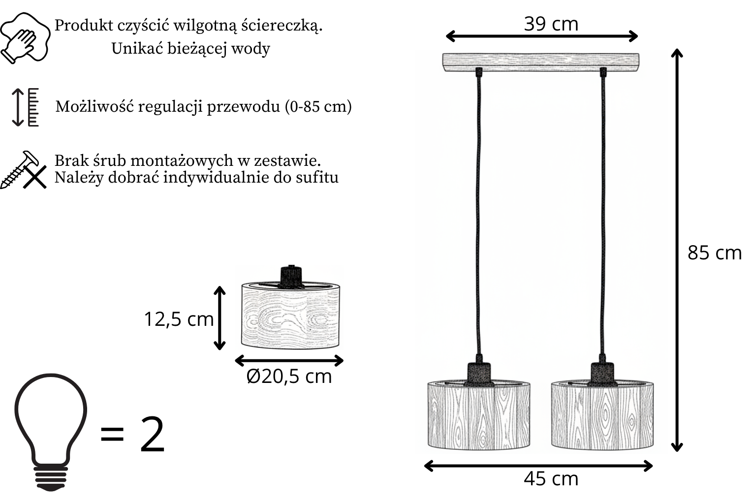 Lampa wisząca podwójna drewniana ANTILIA żyrandol Ciemny Dąb - zdjęcie 7