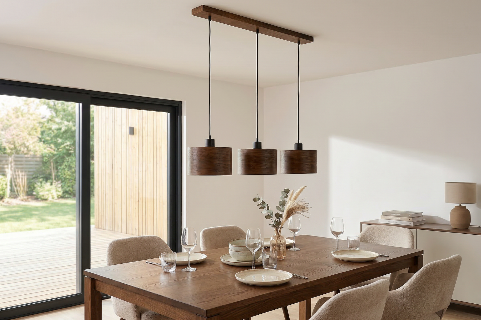 Lampa wisząca potrójna drewniana ANTILIA żyrandol Ciemny Dąb Lampa wisząca potrójna drewniana ANTILIA żyrandol Ciemny Dąb - zdjęcie 1