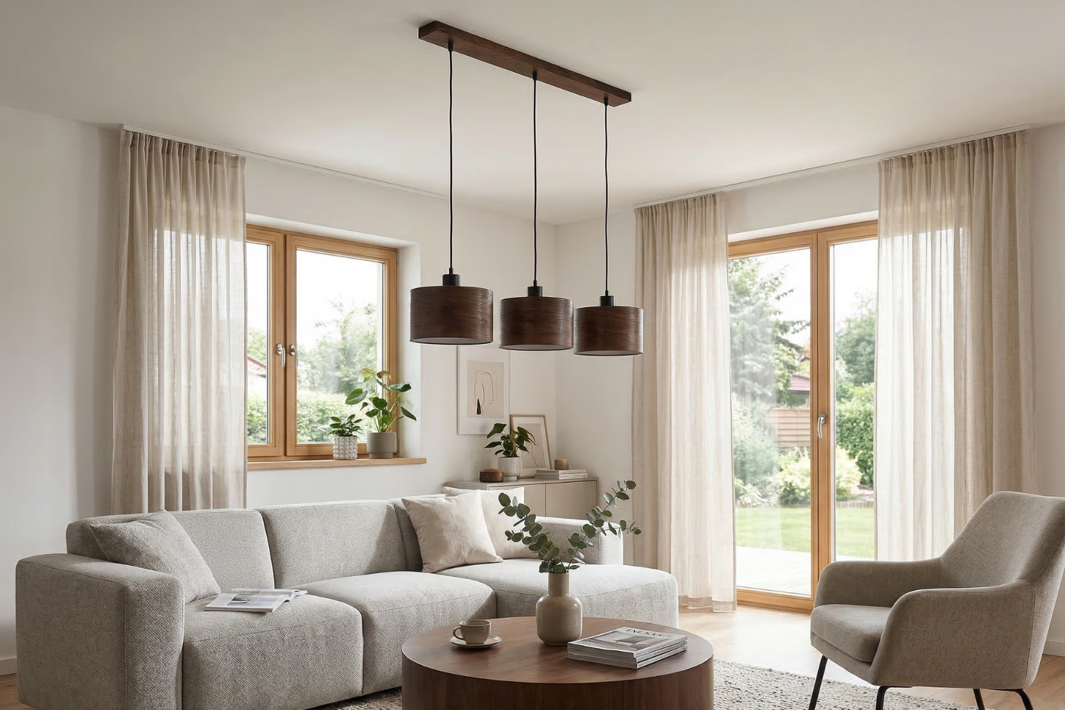 Lampa wisząca potrójna drewniana ANTILIA żyrandol Ciemny Dąb Lampa wisząca potrójna drewniana ANTILIA żyrandol Ciemny Dąb - zdjęcie 3