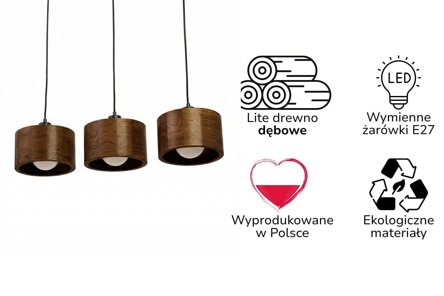 Lampa wisząca potrójna drewniana ANTILIA żyrandol Ciemny Dąb Lampa wisząca potrójna drewniana ANTILIA żyrandol Ciemny Dąb - zdjęcie 2