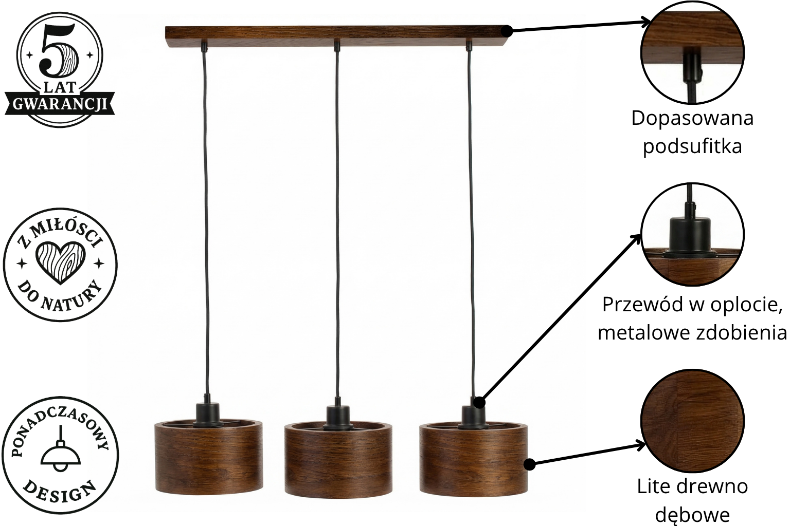 Lampa wisząca potrójna drewniana ANTILIA żyrandol Ciemny Dąb Lampa wisząca potrójna drewniana ANTILIA żyrandol Ciemny Dąb - zdjęcie 6
