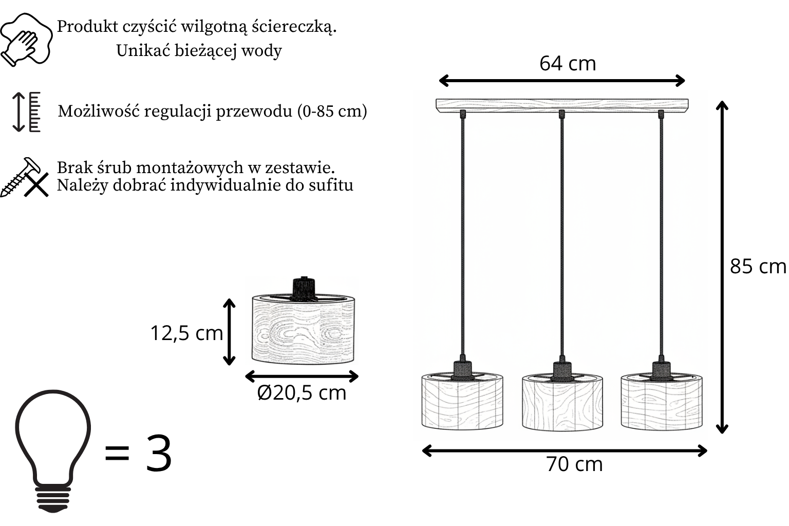 Lampa wisząca potrójna drewniana ANTILIA żyrandol Ciemny Dąb Lampa wisząca potrójna drewniana ANTILIA żyrandol Ciemny Dąb - zdjęcie 7