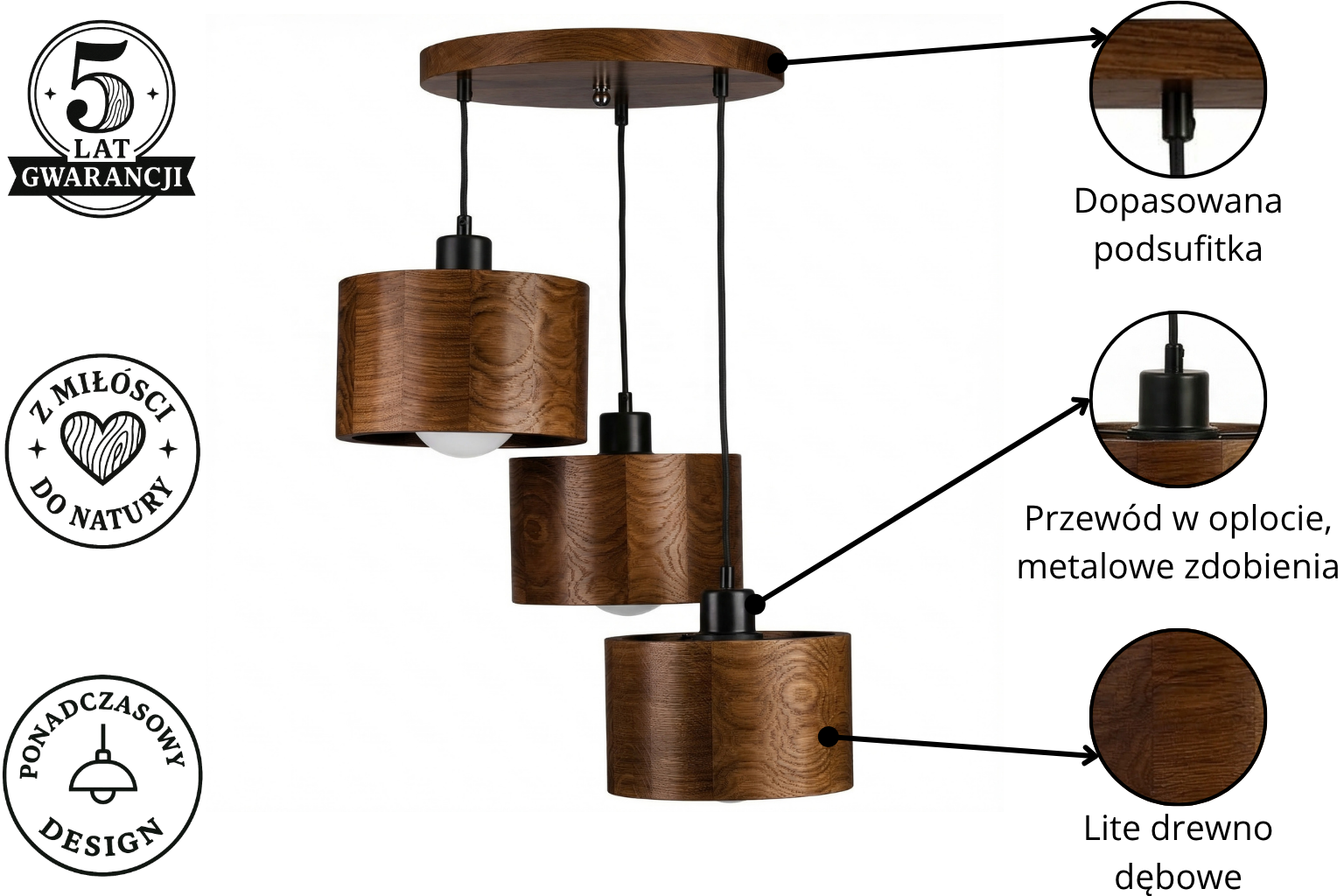 Lampa sufitowa wisząca ANTILIA żyrandol DĄB do salonu sypialni STYLOWA - zdjęcie 6