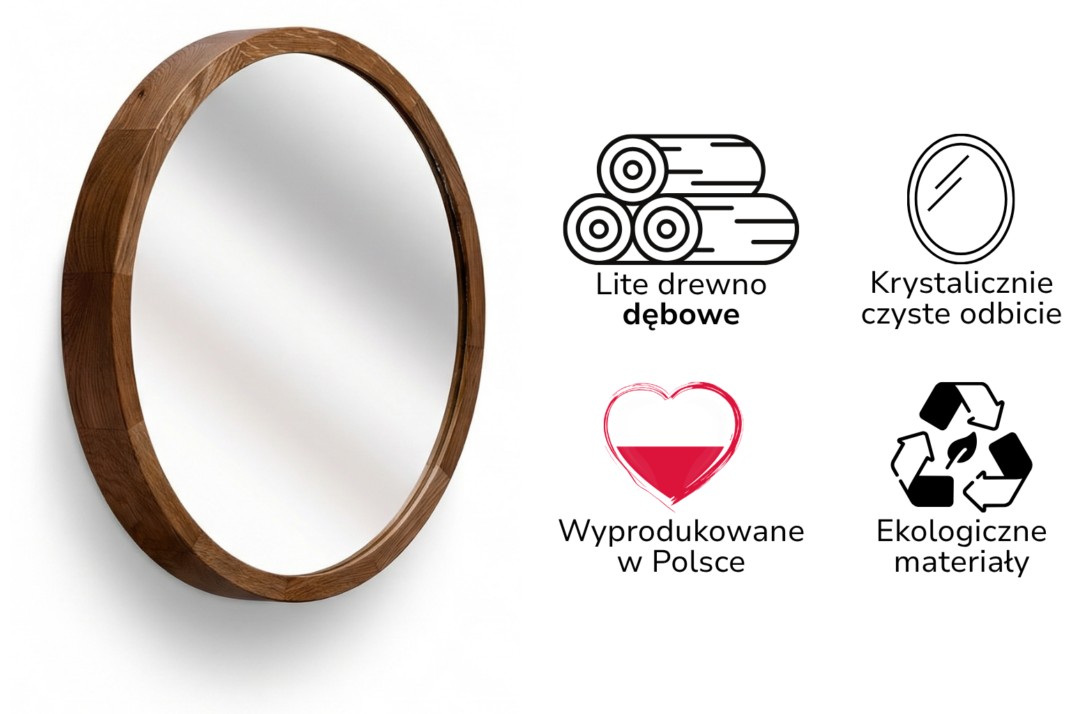 Lustro łazienkowe ścienne LEJA okrągłe ∅375 Ciemny Dąb do przedpokoju salonu STYLOWE - zdjęcie 2