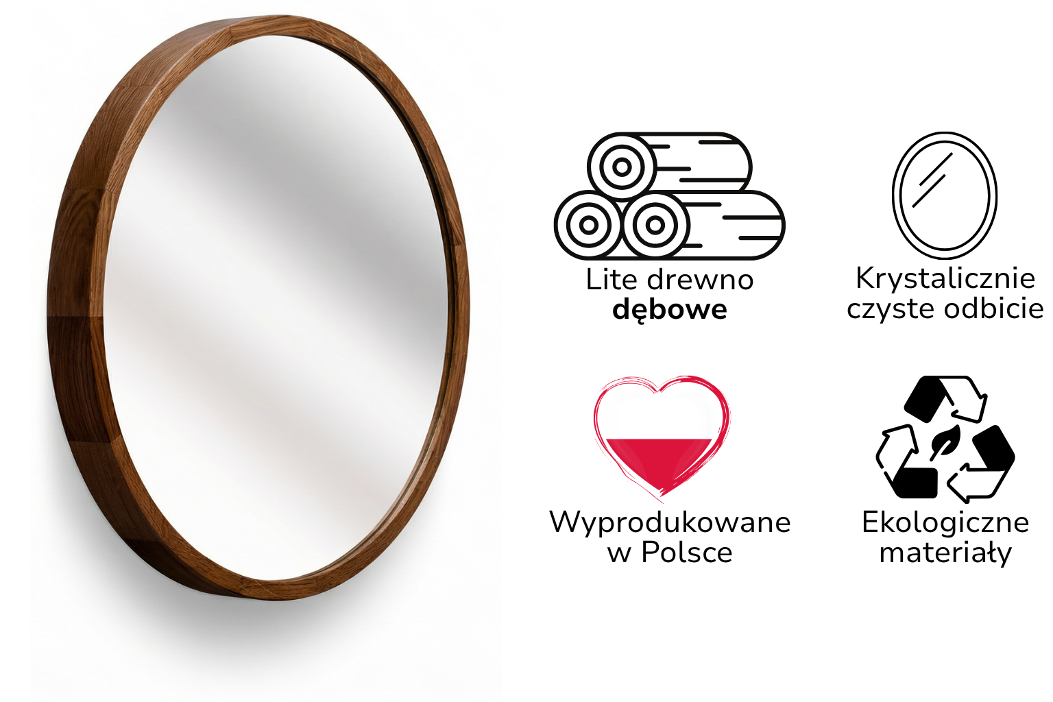 Lustro łazienkowe ścienne LEJA okrągłe ∅475 Ciemny Dąb do przedpokoju salonu STYLOWE - zdjęcie 2