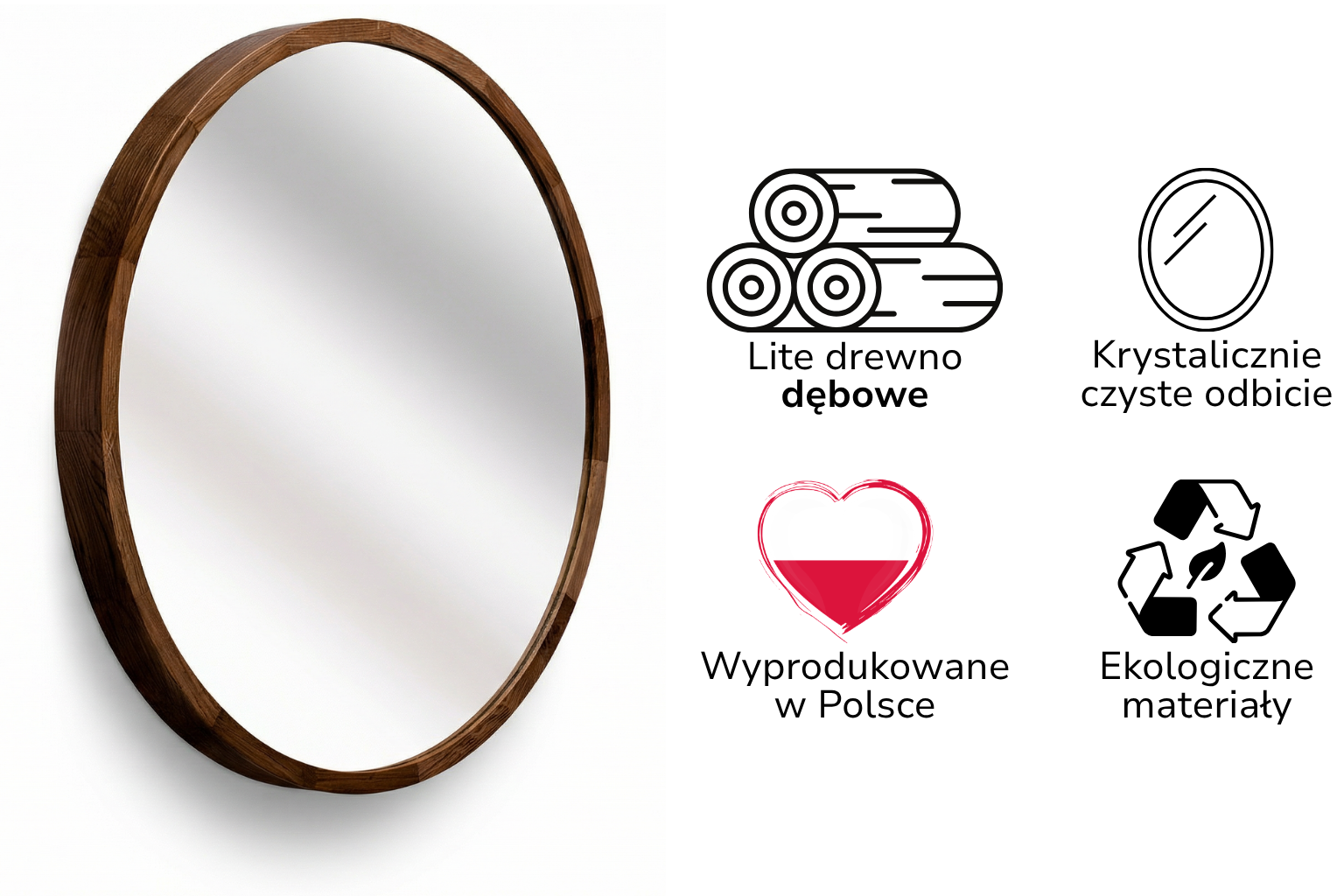 Lustro łazienkowe ścienne LEJA okrągłe ∅800 Ciemny Dąb do przedpokoju salonu STYLOWE - zdjęcie 2