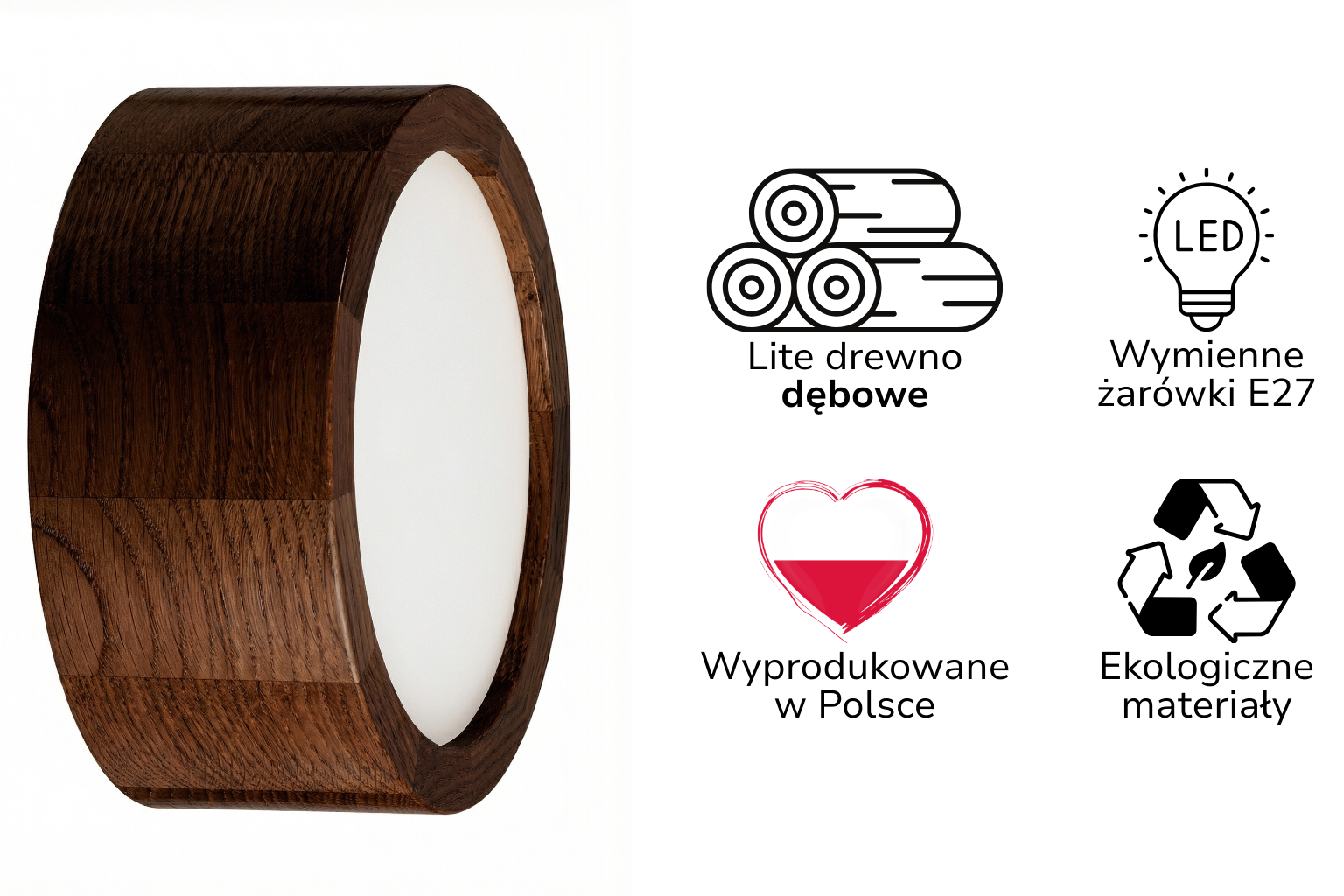 Lampa sufitowa LEJA Plafon ∅200 Ciemny Dąb do salonu kuchni łazienki STYLOWA - zdjęcie 2