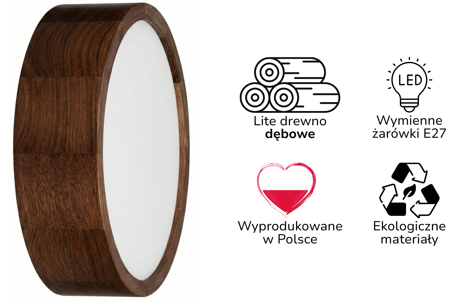 Lampa sufitowa LEJA Plafon ∅275 Ciemny Dąb do salonu kuchni łazienki STYLOWA - zdjęcie 2