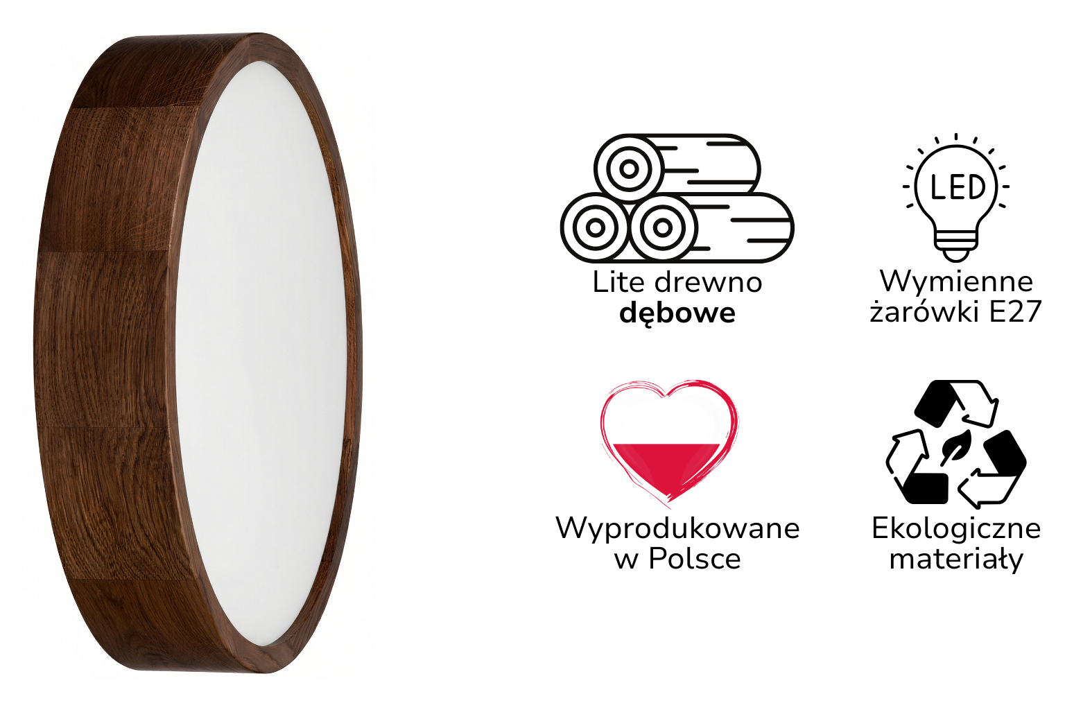 Lampa sufitowa LEJA Plafon ∅375 Ciemny Dąb do salonu kuchni łazienki STYLOWA - zdjęcie 2