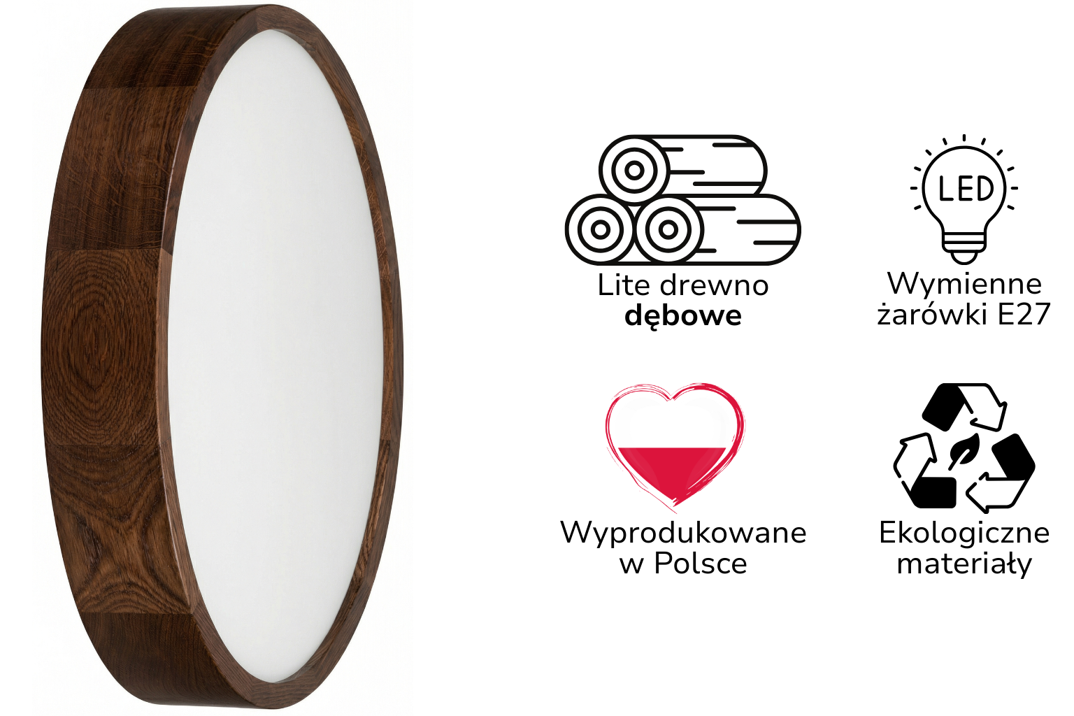 Lampa sufitowa LEJA Plafon ∅475 Ciemny Dąb do salonu kuchni łazienki STYLOWA - zdjęcie 2