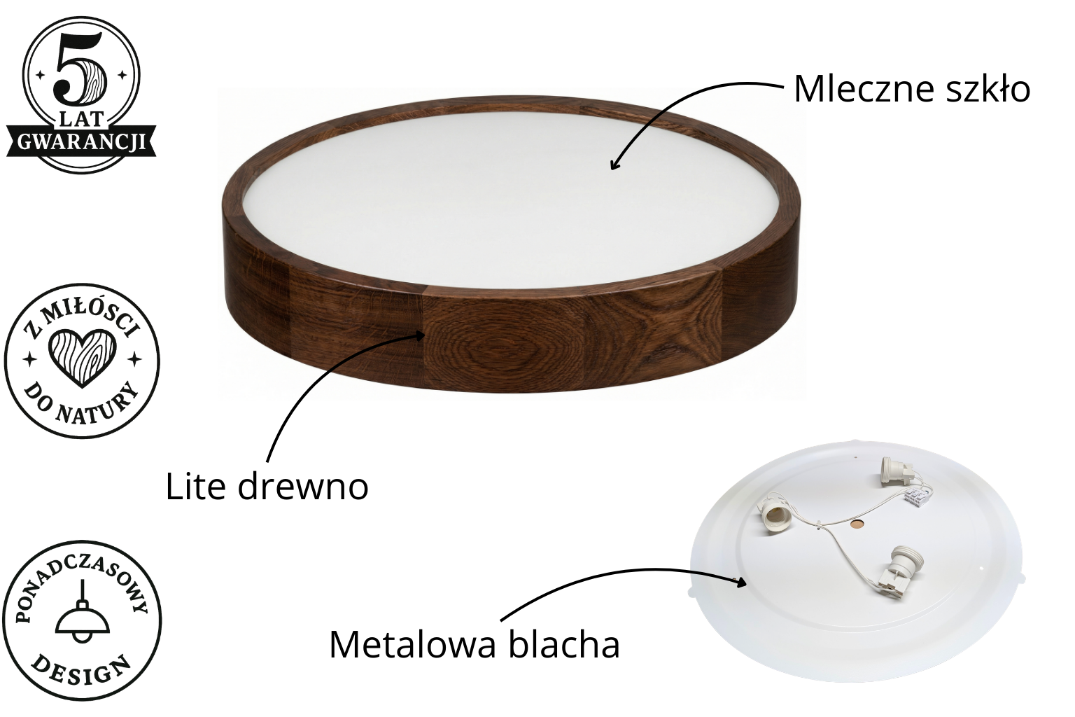 Lampa sufitowa LEJA Plafon ∅475 Ciemny Dąb do salonu kuchni łazienki STYLOWA - zdjęcie 6