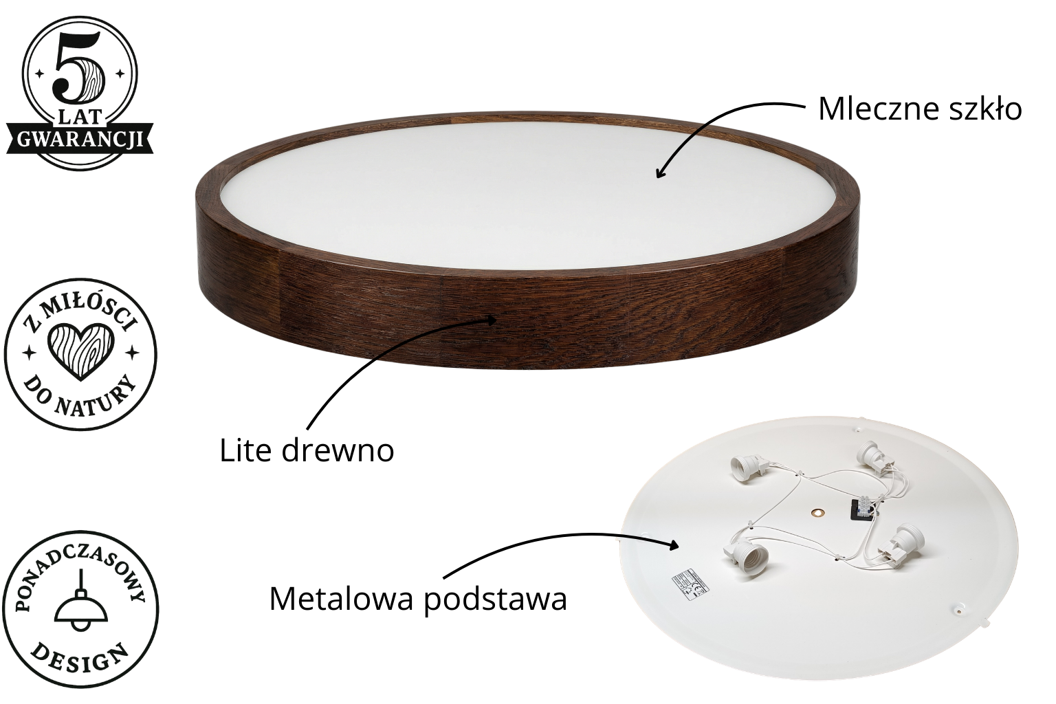 Lampa sufitowa LEJA Plafon ∅575 Ciemny Dąb do salonu kuchni łazienki STYLOWA - zdjęcie 6