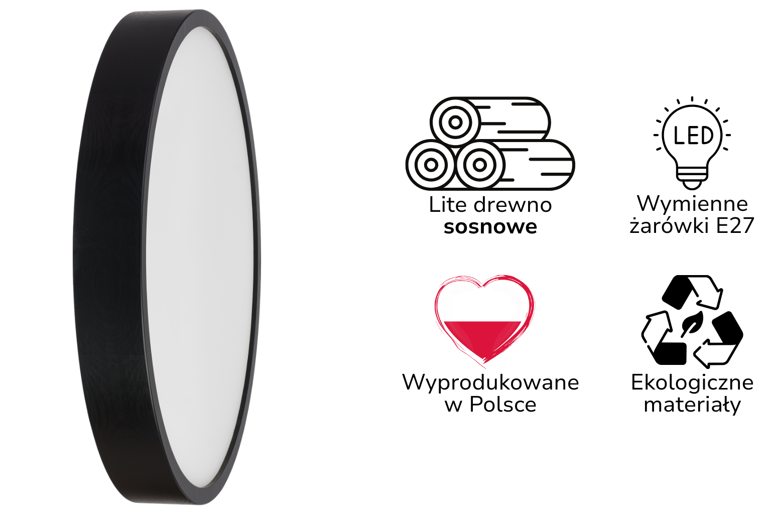 Lampa sufitowa LEJA Plafon ∅575 Czarny Mat do salonu kuchni łazienki STYLOWA - zdjęcie 2