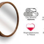 Lustro łazienkowe ścienne LEJA okrągłe ∅475 Ciemny Dąb do przedpokoju salonu STYLOWE