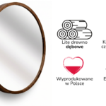 Lustro łazienkowe ścienne LEJA okrągłe ∅800 Ciemny Dąb do przedpokoju salonu STYLOWE