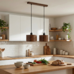 Lampa wisząca podwójna drewniana ANTILIA żyrandol Ciemny Dąb